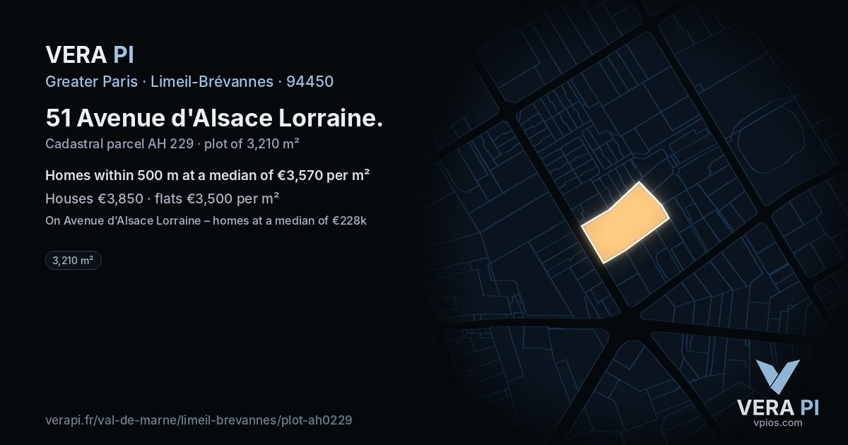 51 Avenue d'Alsace Lorraine, Limeil-Brévannes at night – the plot lit, the parcels around coloured by the prices near them