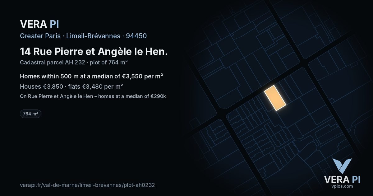 14 Rue Pierre et Angèle le Hen, Limeil-Brévannes at night – the plot lit, the parcels around coloured by the prices near them