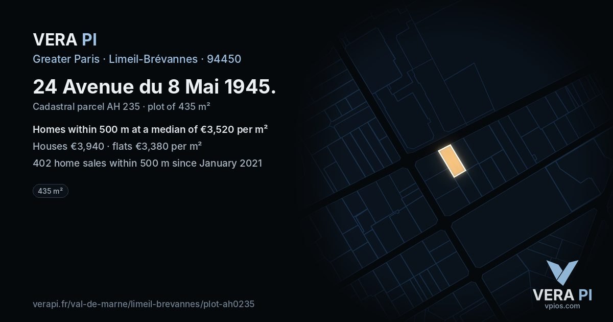 24 Avenue du 8 Mai 1945, Limeil-Brévannes at night – the plot lit, the parcels around coloured by the prices near them