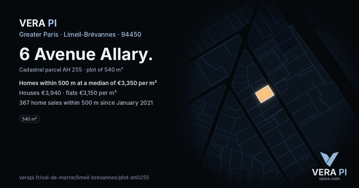 6 Avenue Allary, Limeil-Brévannes at night – the plot lit, the parcels around coloured by the prices near them