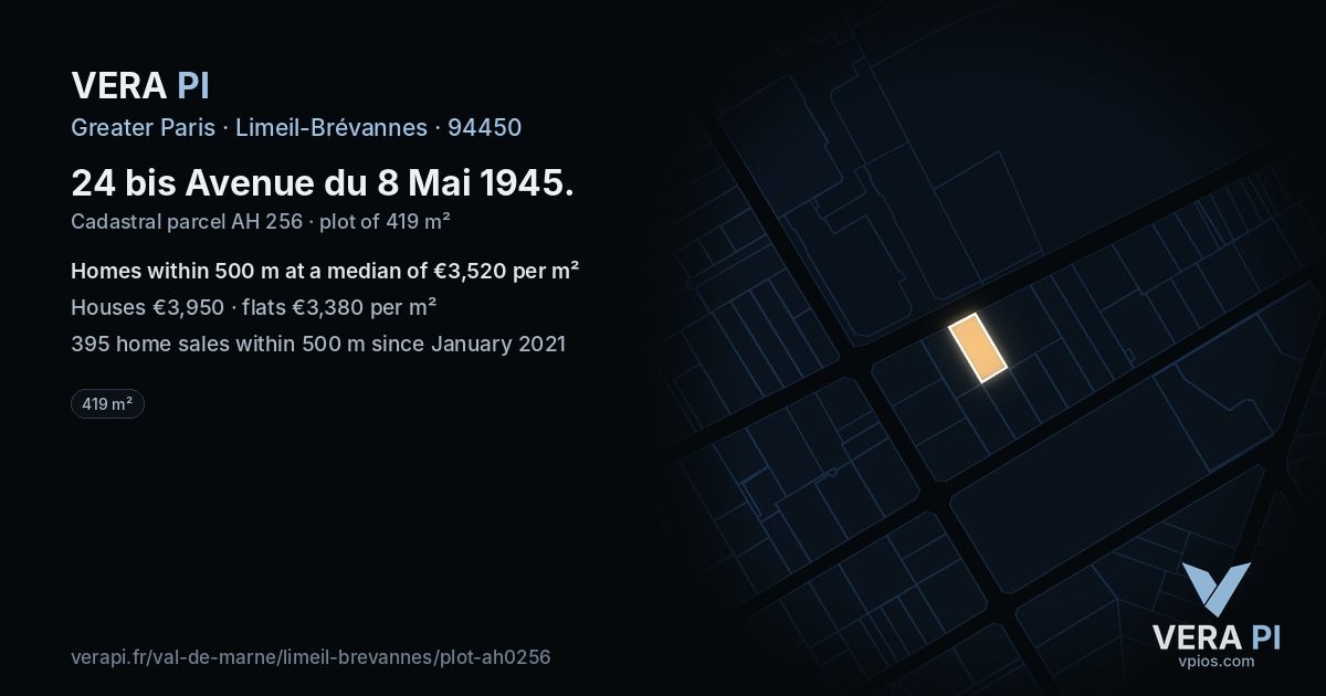 24 bis Avenue du 8 Mai 1945, Limeil-Brévannes at night – the plot lit, the parcels around coloured by the prices near them