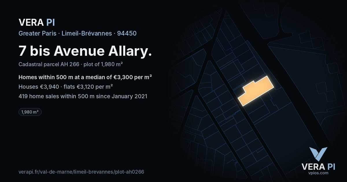 7 bis Avenue Allary, Limeil-Brévannes at night – the plot lit, the parcels around coloured by the prices near them