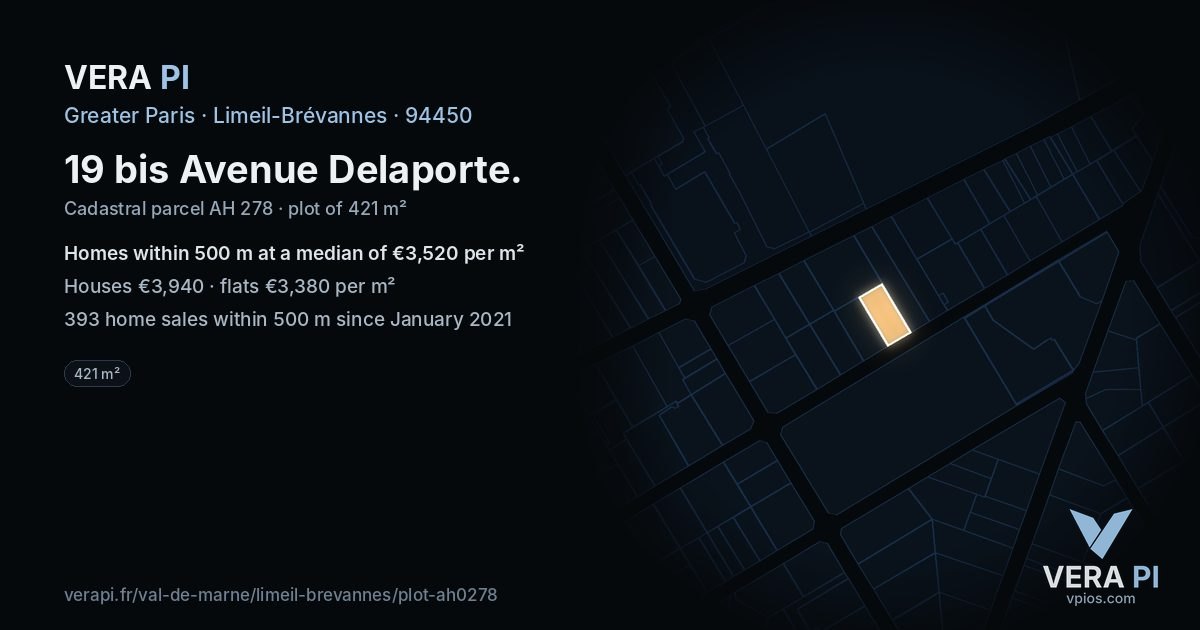19 bis Avenue Delaporte, Limeil-Brévannes at night – the plot lit, the parcels around coloured by the prices near them