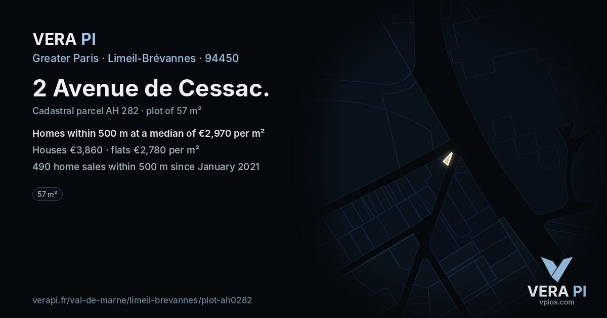 2 Avenue de Cessac, Limeil-Brévannes at night – the plot lit, the parcels around coloured by the prices near them
