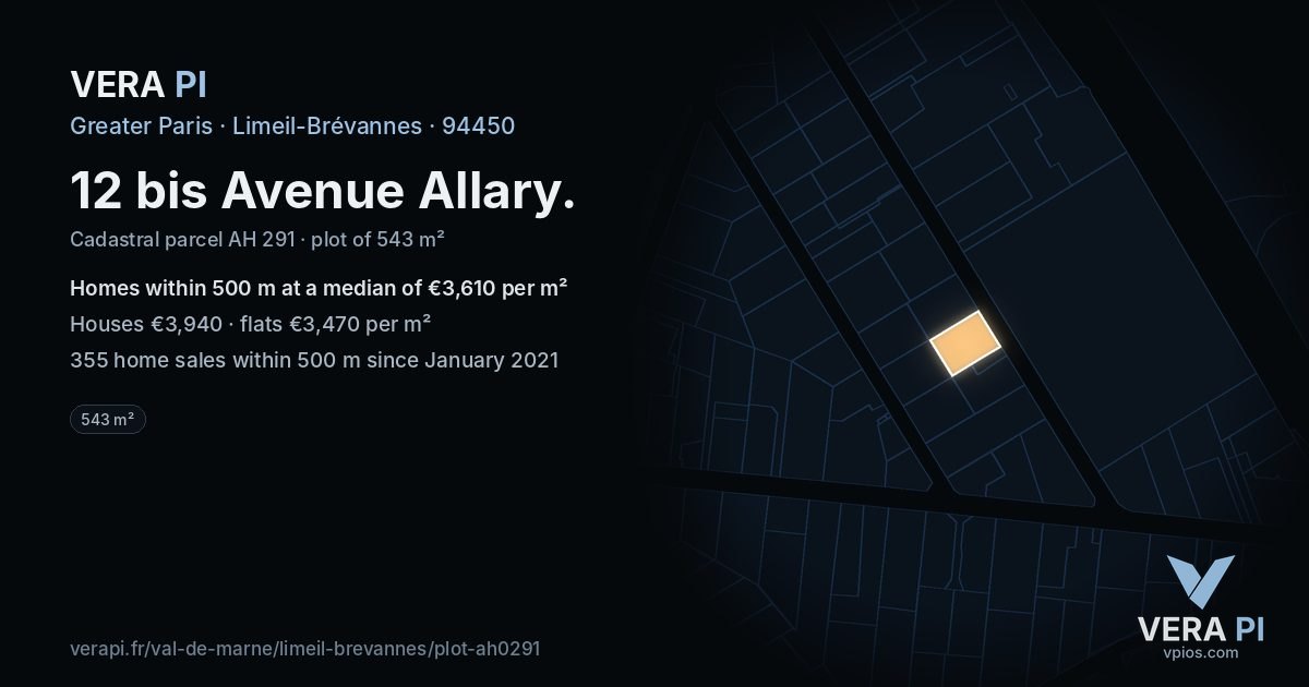 12 bis Avenue Allary, Limeil-Brévannes at night – the plot lit, the parcels around coloured by the prices near them