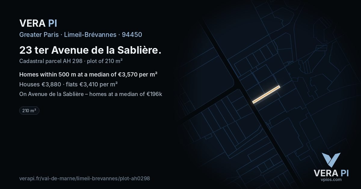 23 ter Avenue de la Sablière, Limeil-Brévannes at night – the plot lit, the parcels around coloured by the prices near them