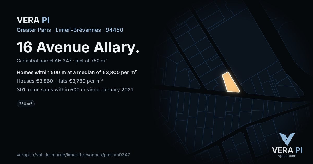 16 Avenue Allary, Limeil-Brévannes at night – the plot lit, the parcels around coloured by the prices near them