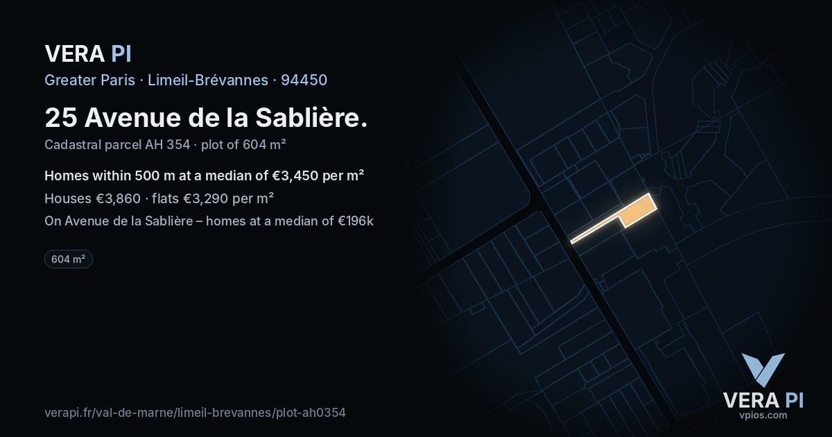 25 Avenue de la Sablière, Limeil-Brévannes at night – the plot lit, the parcels around coloured by the prices near them