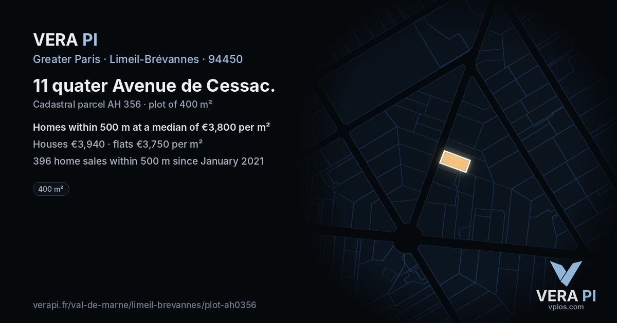 11 quater Avenue de Cessac, Limeil-Brévannes at night – the plot lit, the parcels around coloured by the prices near them