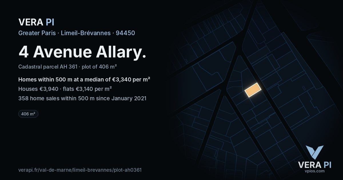 4 Avenue Allary, Limeil-Brévannes at night – the plot lit, the parcels around coloured by the prices near them