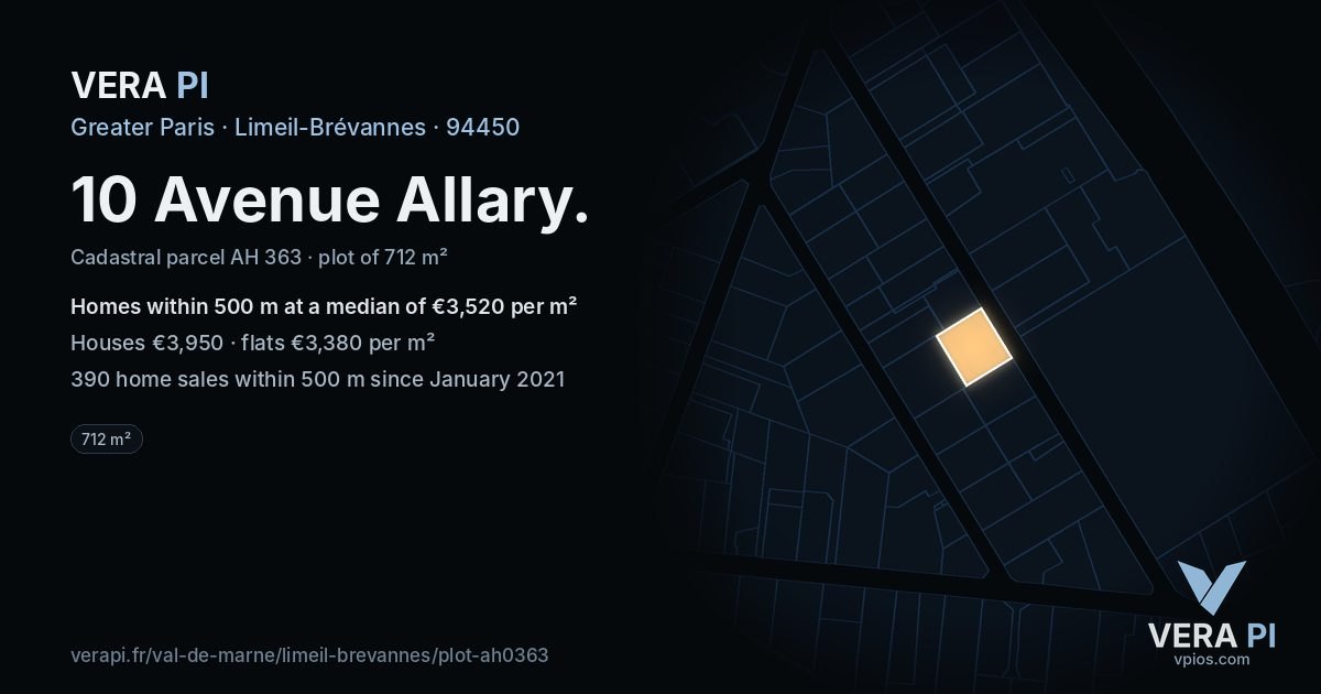 10 Avenue Allary, Limeil-Brévannes at night – the plot lit, the parcels around coloured by the prices near them