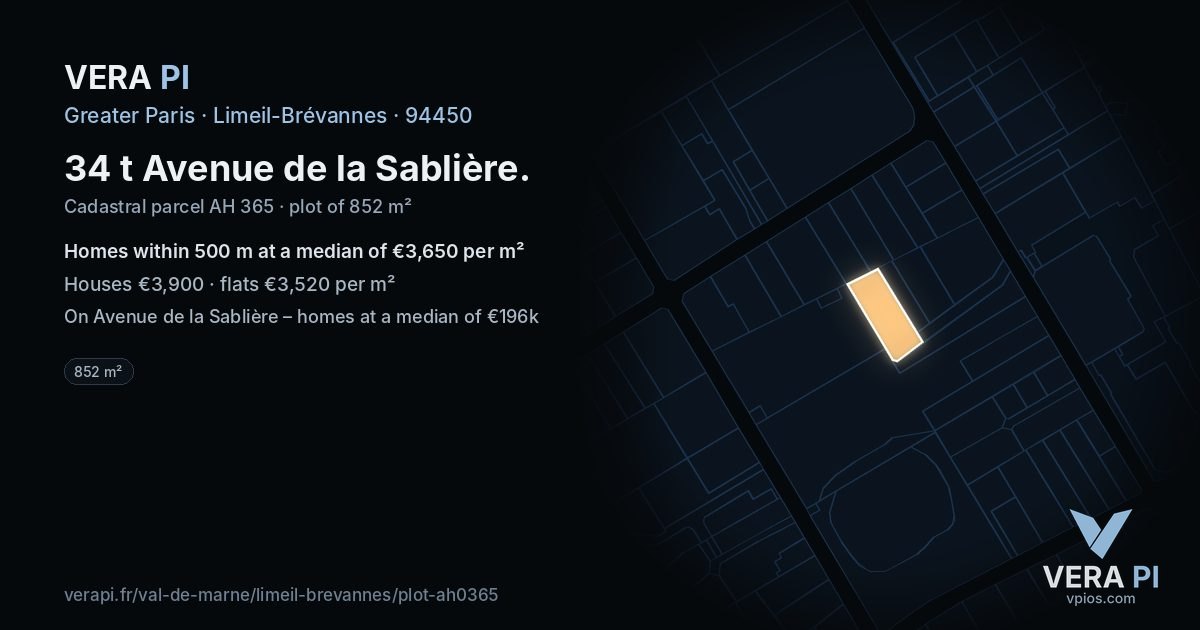 34 t Avenue de la Sablière, Limeil-Brévannes at night – the plot lit, the parcels around coloured by the prices near them