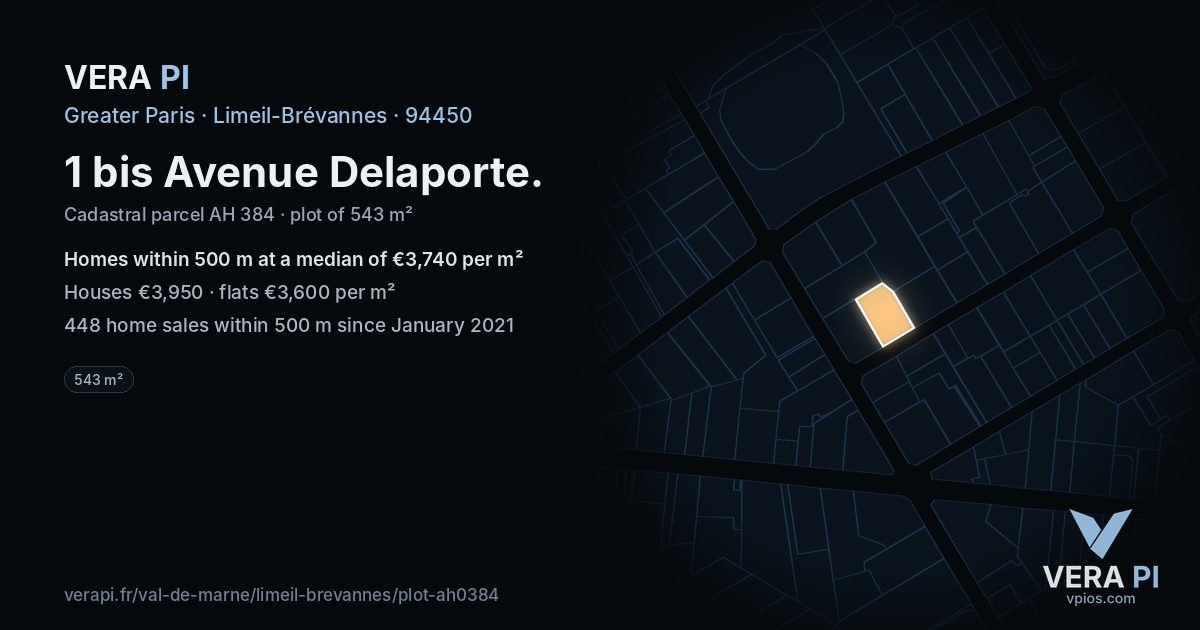 1 bis Avenue Delaporte, Limeil-Brévannes at night – the plot lit, the parcels around coloured by the prices near them