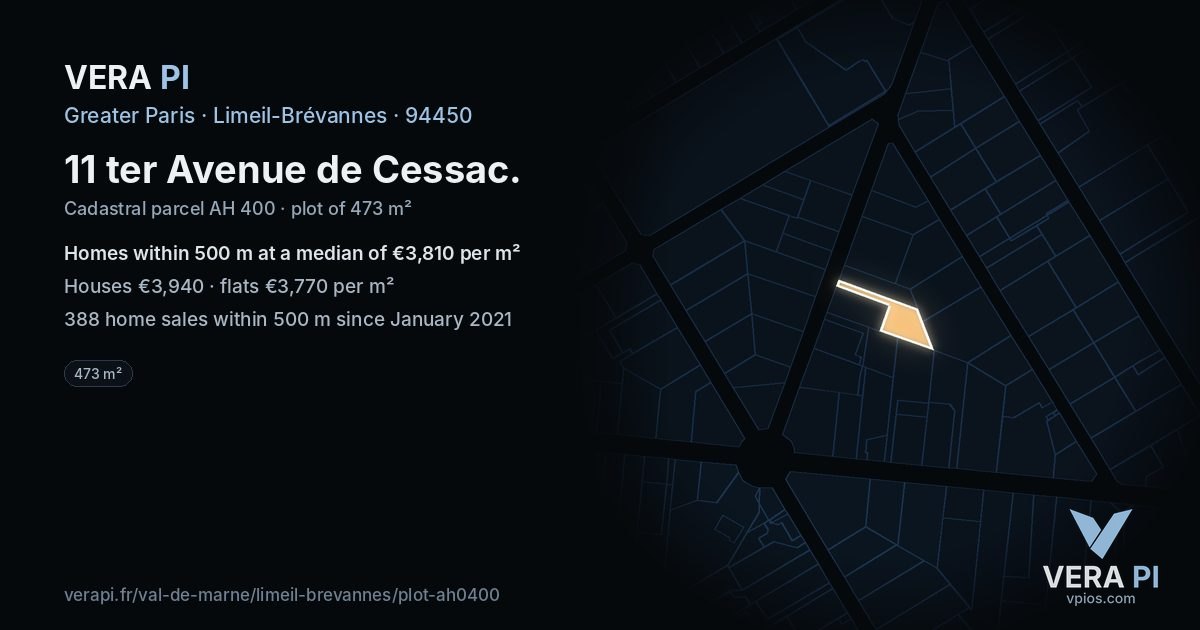 11 ter Avenue de Cessac, Limeil-Brévannes at night – the plot lit, the parcels around coloured by the prices near them