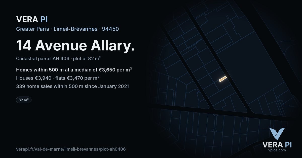 14 Avenue Allary, Limeil-Brévannes at night – the plot lit, the parcels around coloured by the prices near them