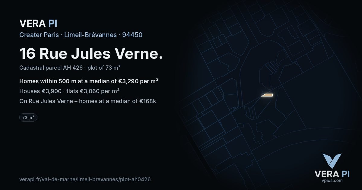 16 Rue Jules Verne, Limeil-Brévannes at night – the plot lit, the parcels around coloured by the prices near them