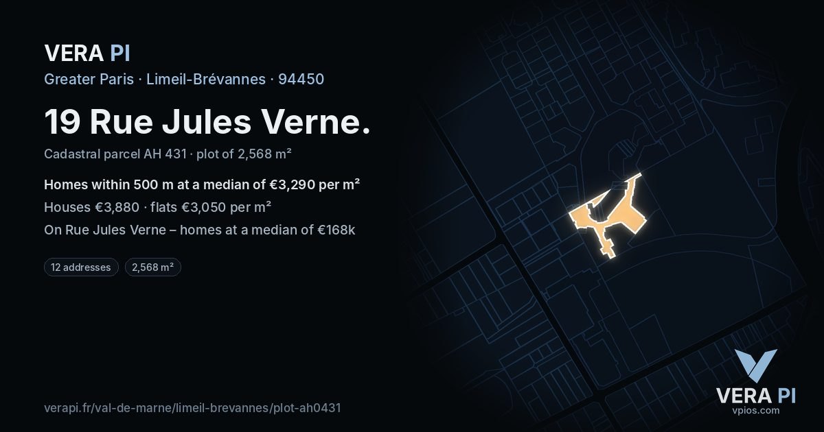 19 Rue Jules Verne, Limeil-Brévannes at night – the plot lit, the parcels around coloured by the prices near them
