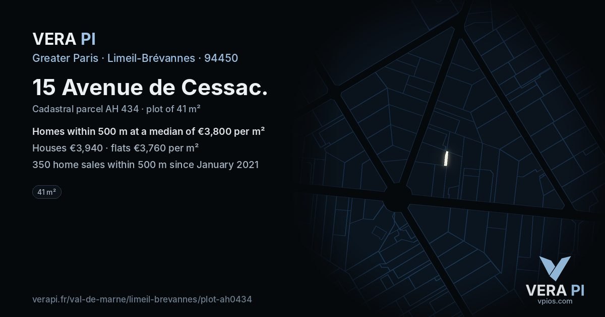 15 Avenue de Cessac, Limeil-Brévannes at night – the plot lit, the parcels around coloured by the prices near them