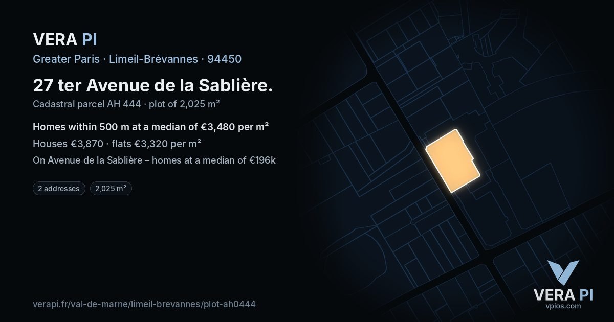 27 ter Avenue de la Sablière, Limeil-Brévannes at night – the plot lit, the parcels around coloured by the prices near them