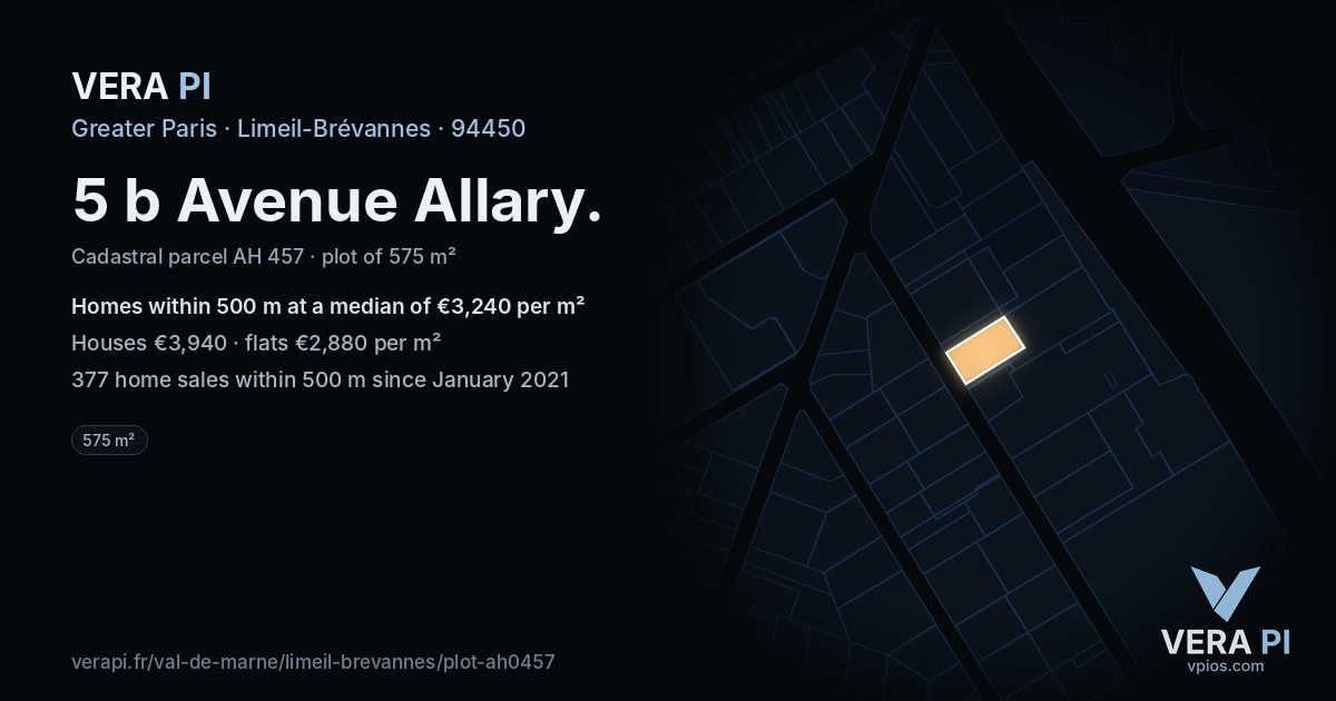 5 b Avenue Allary, Limeil-Brévannes at night – the plot lit, the parcels around coloured by the prices near them