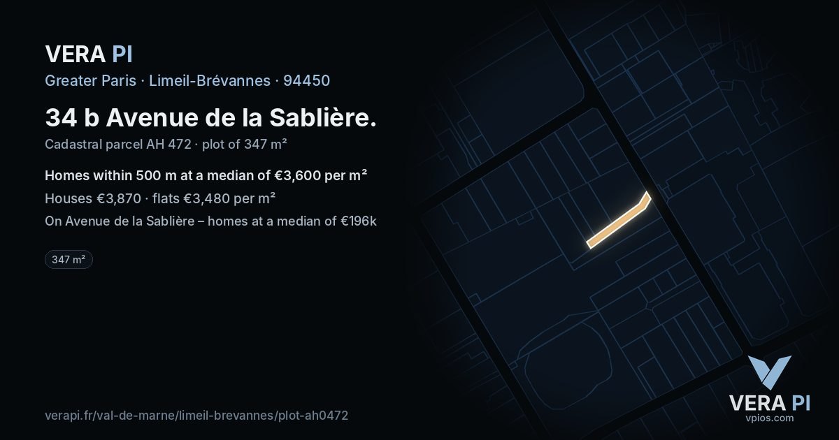 34 b Avenue de la Sablière, Limeil-Brévannes at night – the plot lit, the parcels around coloured by the prices near them