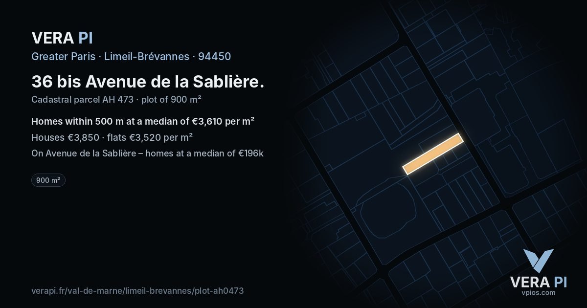 36 bis Avenue de la Sablière, Limeil-Brévannes at night – the plot lit, the parcels around coloured by the prices near them