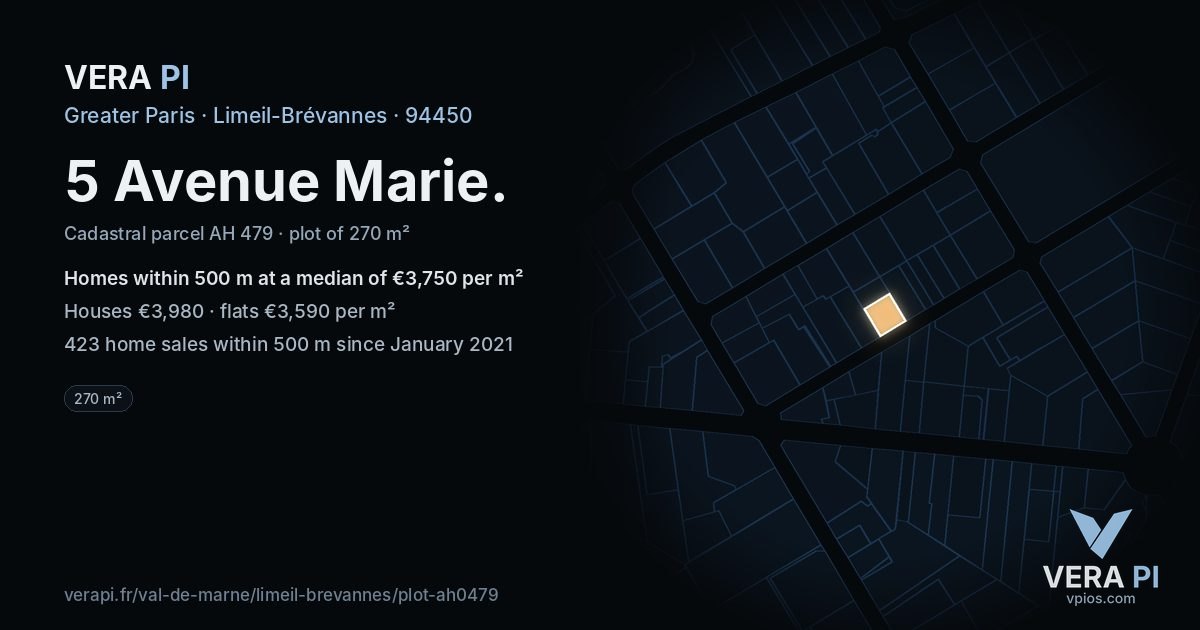5 Avenue Marie, Limeil-Brévannes at night – the plot lit, the parcels around coloured by the prices near them