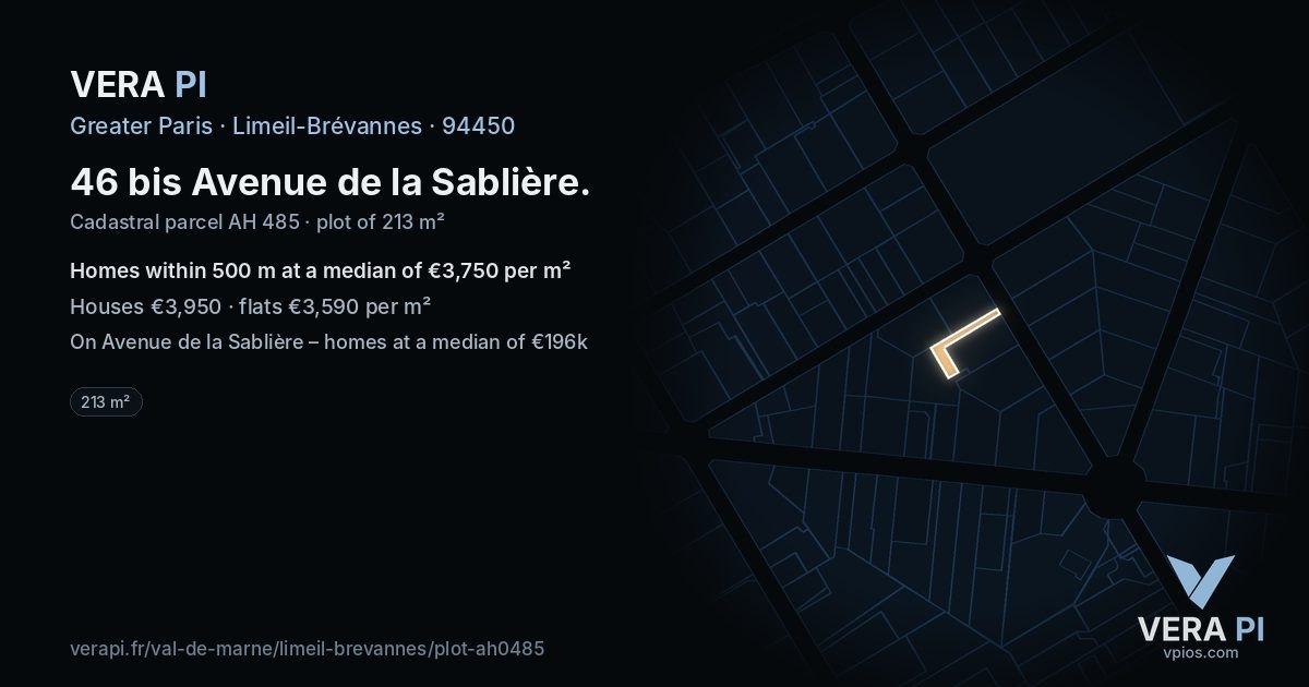 46 bis Avenue de la Sablière, Limeil-Brévannes at night – the plot lit, the parcels around coloured by the prices near them