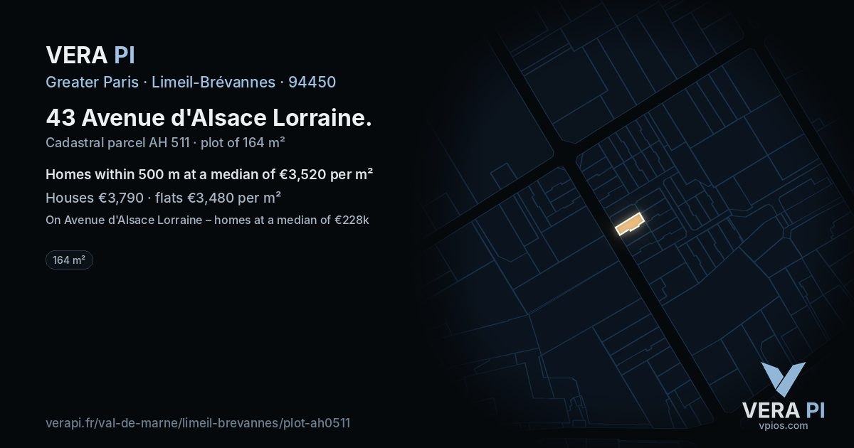 43 Avenue d'Alsace Lorraine, Limeil-Brévannes at night – the plot lit, the parcels around coloured by the prices near them