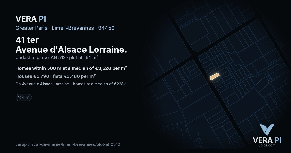 41 ter Avenue d'Alsace Lorraine, Limeil-Brévannes at night – the plot lit, the parcels around coloured by the prices near them