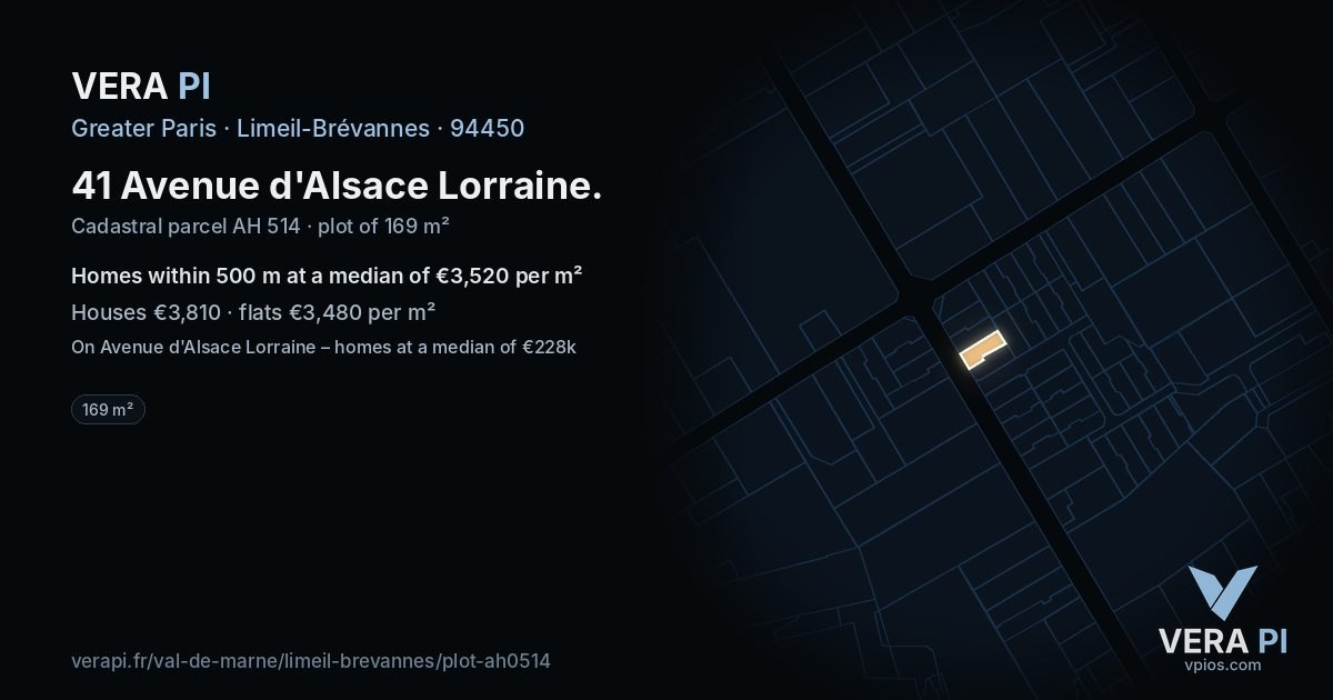41 Avenue d'Alsace Lorraine, Limeil-Brévannes at night – the plot lit, the parcels around coloured by the prices near them