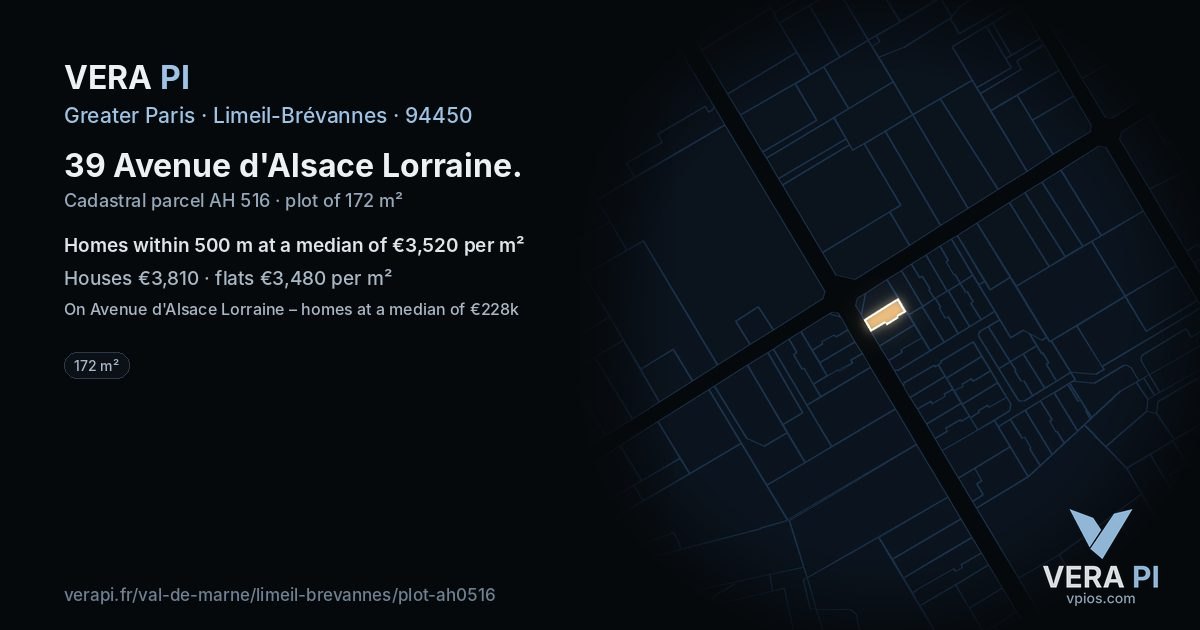 39 Avenue d'Alsace Lorraine, Limeil-Brévannes at night – the plot lit, the parcels around coloured by the prices near them
