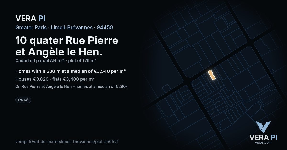 10 quater Rue Pierre et Angèle le Hen, Limeil-Brévannes at night – the plot lit, the parcels around coloured by the prices near them