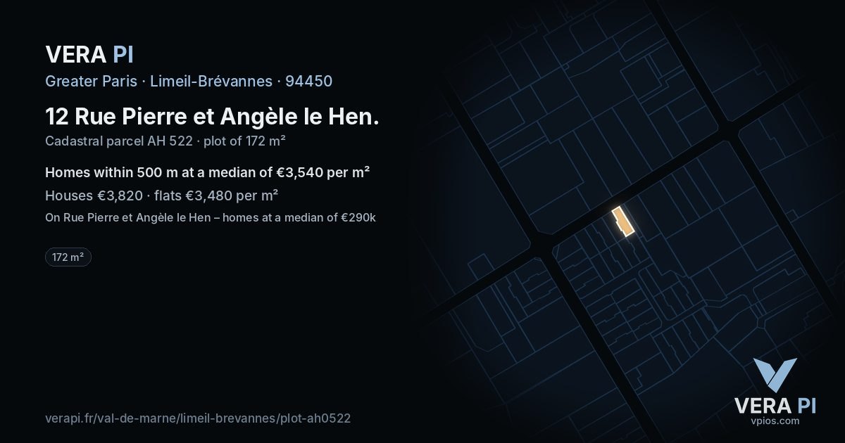 12 Rue Pierre et Angèle le Hen, Limeil-Brévannes at night – the plot lit, the parcels around coloured by the prices near them
