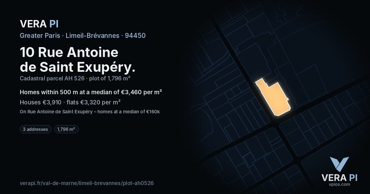 10 Rue Antoine de Saint Exupéry, Limeil-Brévannes at night – the plot lit, the parcels around coloured by the prices near them