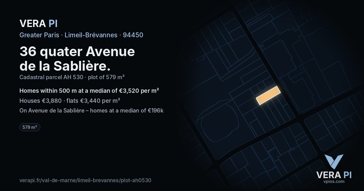 36 quater Avenue de la Sablière, Limeil-Brévannes at night – the plot lit, the parcels around coloured by the prices near them