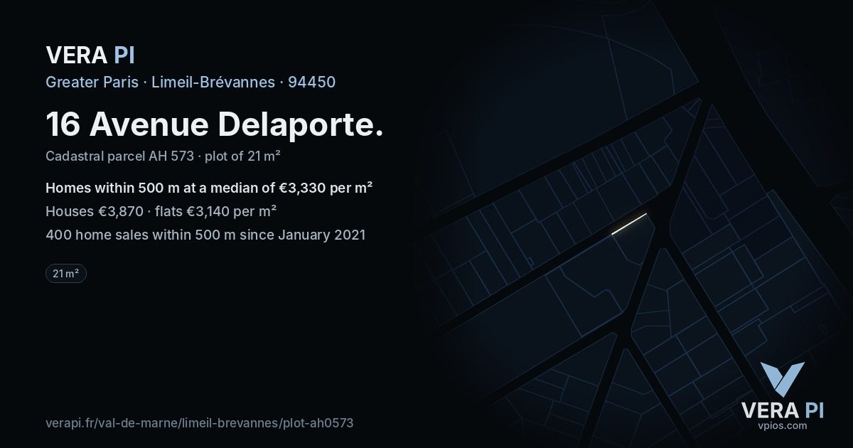 16 Avenue Delaporte, Limeil-Brévannes at night – the plot lit, the parcels around coloured by the prices near them