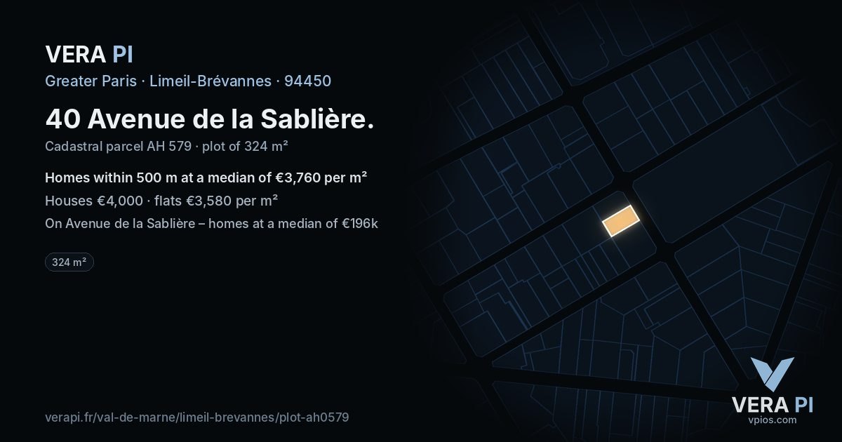 40 Avenue de la Sablière, Limeil-Brévannes at night – the plot lit, the parcels around coloured by the prices near them
