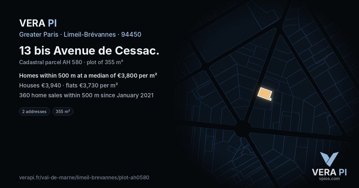 13 bis Avenue de Cessac, Limeil-Brévannes at night – the plot lit, the parcels around coloured by the prices near them