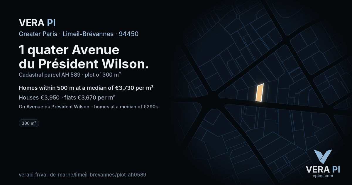1 quater Avenue du Président Wilson, Limeil-Brévannes at night – the plot lit, the parcels around coloured by the prices near them