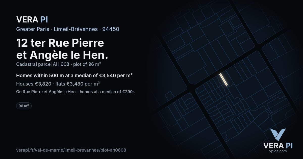 12 ter Rue Pierre et Angèle le Hen, Limeil-Brévannes at night – the plot lit, the parcels around coloured by the prices near them