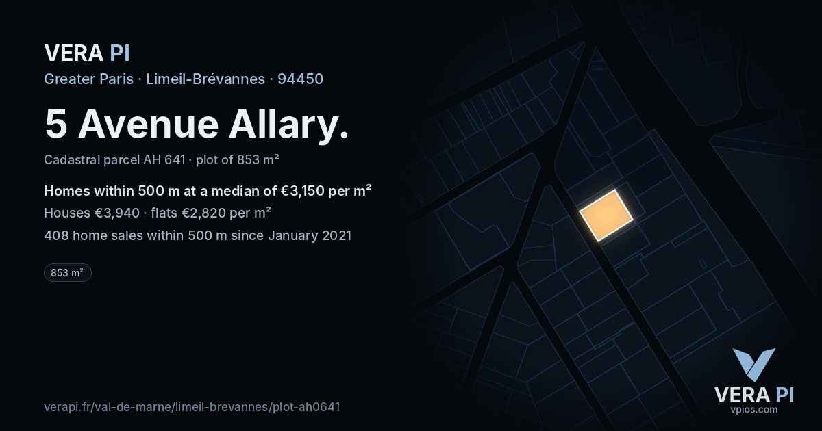 5 Avenue Allary, Limeil-Brévannes at night – the plot lit, the parcels around coloured by the prices near them