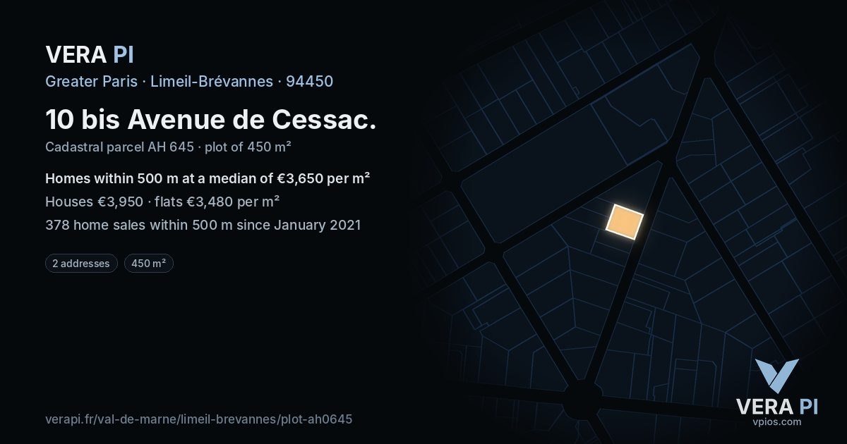 10 bis Avenue de Cessac, Limeil-Brévannes at night – the plot lit, the parcels around coloured by the prices near them