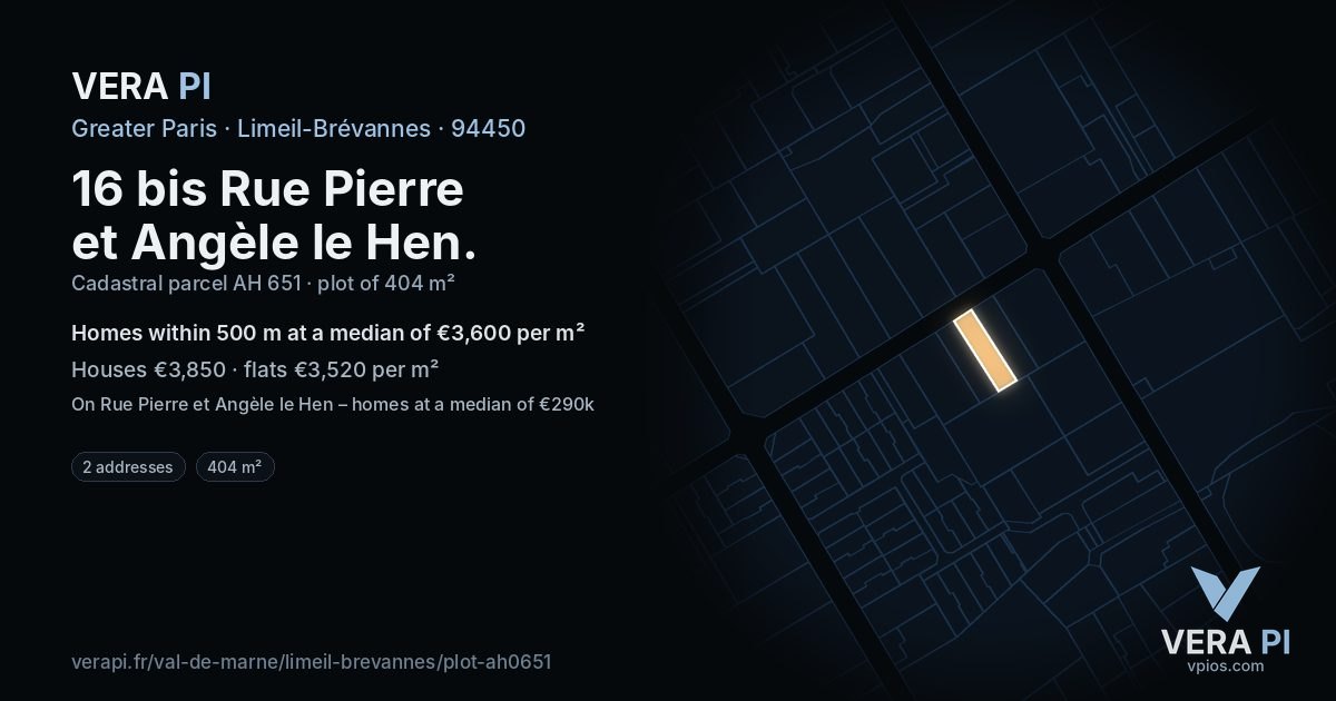 16 bis Rue Pierre et Angèle le Hen, Limeil-Brévannes at night – the plot lit, the parcels around coloured by the prices near them