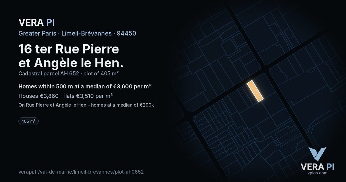 16 ter Rue Pierre et Angèle le Hen, Limeil-Brévannes at night – the plot lit, the parcels around coloured by the prices near them