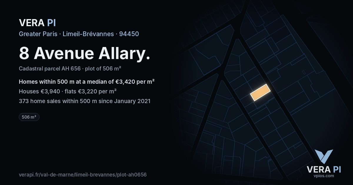 8 Avenue Allary, Limeil-Brévannes at night – the plot lit, the parcels around coloured by the prices near them