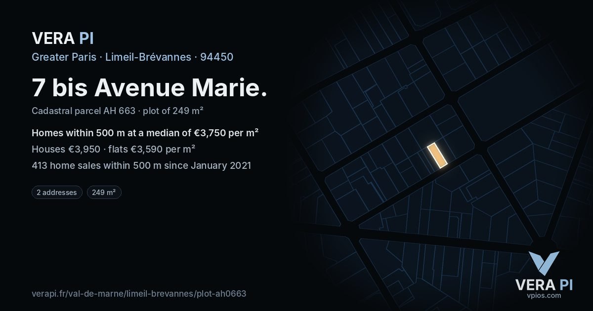 7 bis Avenue Marie, Limeil-Brévannes at night – the plot lit, the parcels around coloured by the prices near them