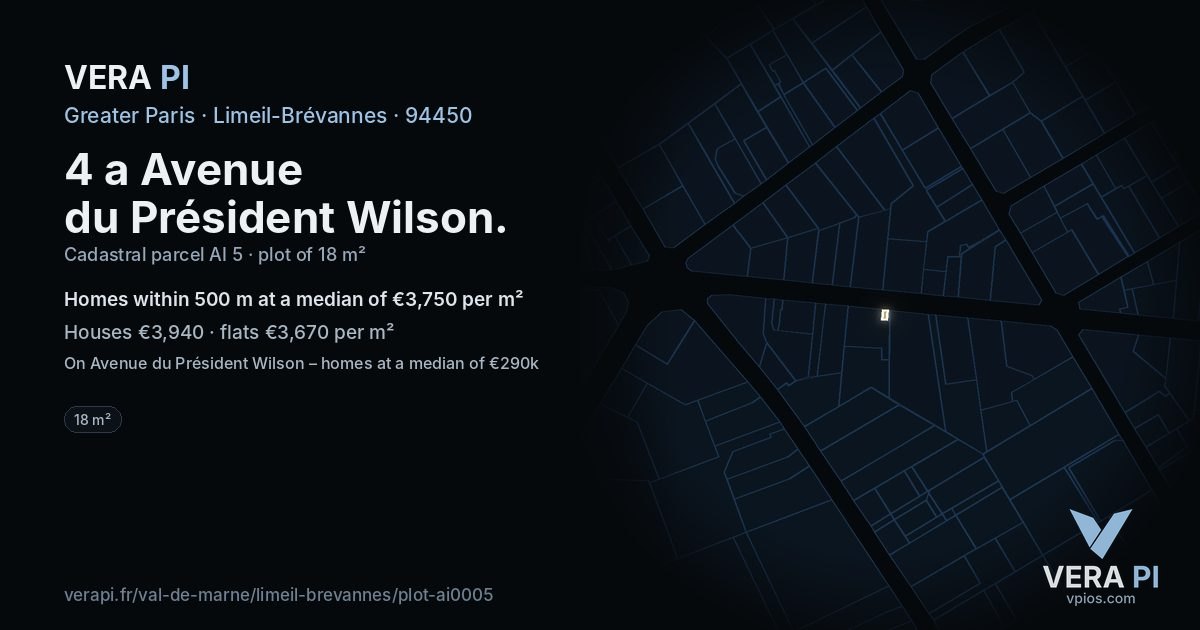 4 a Avenue du Président Wilson, Limeil-Brévannes at night – the plot lit, the parcels around coloured by the prices near them