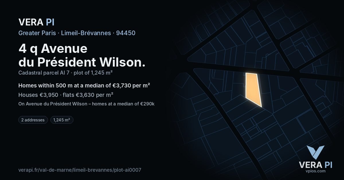 4 q Avenue du Président Wilson, Limeil-Brévannes at night – the plot lit, the parcels around coloured by the prices near them