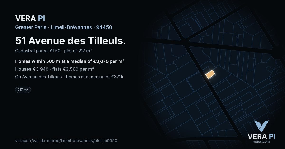 51 Avenue des Tilleuls, Limeil-Brévannes at night – the plot lit, the parcels around coloured by the prices near them